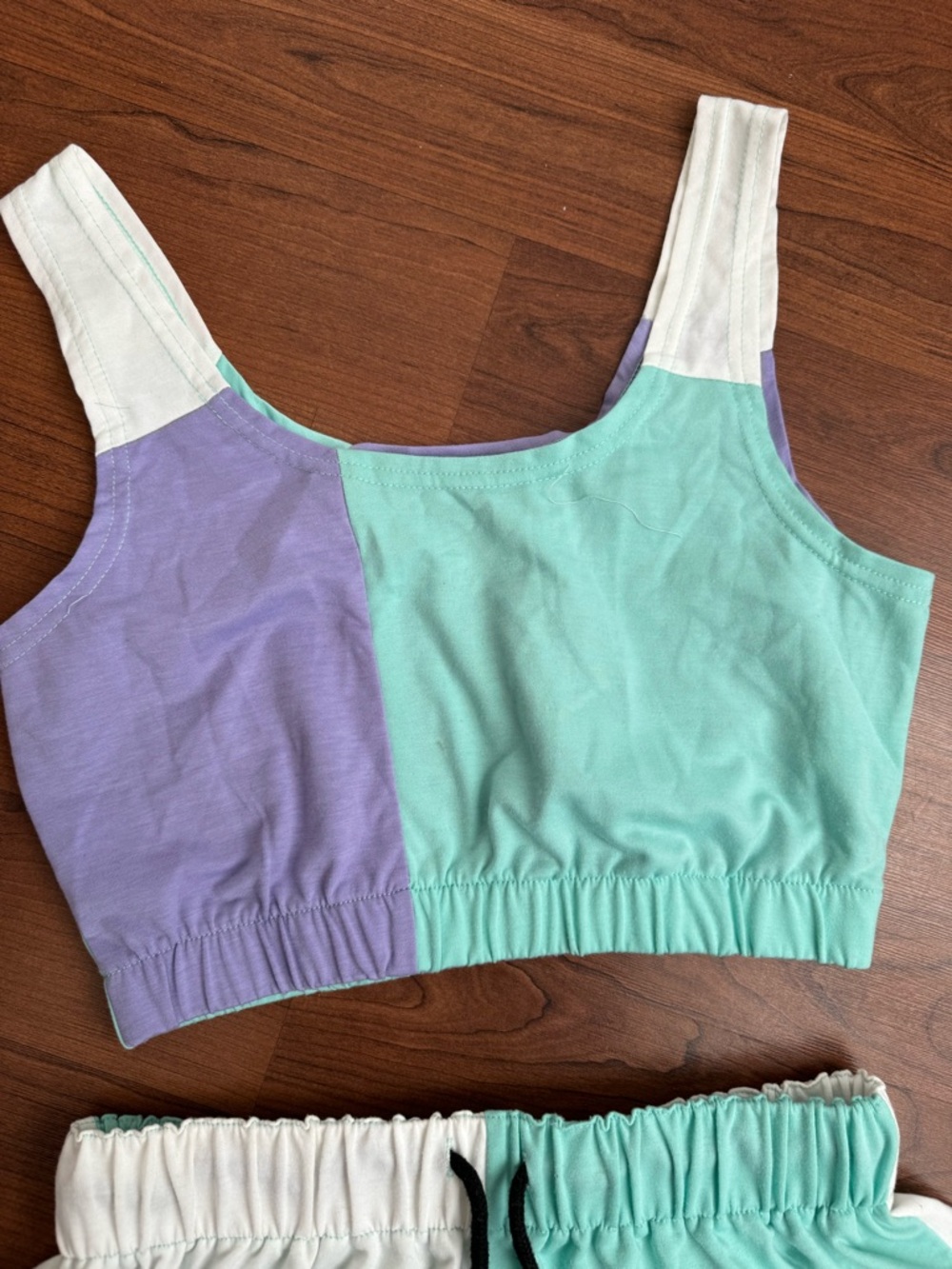 SHEIN Mint Lavender White Colorblock Crop Tank & Shorts Set - Picture 5 of 7